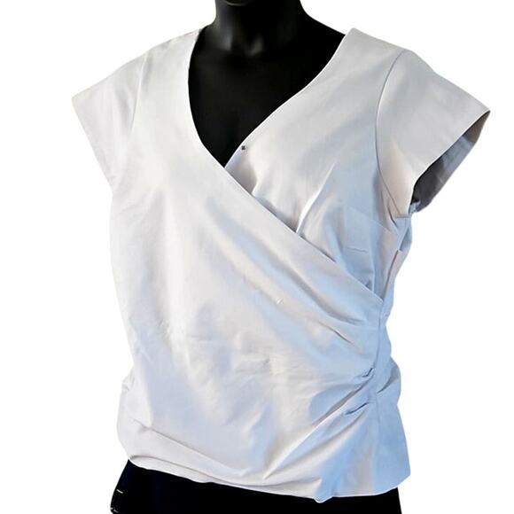 NWOT Nicole by Nicole Miller White V-Neck Pleated Blouse Women’s Size Large - Picture 5 of 7